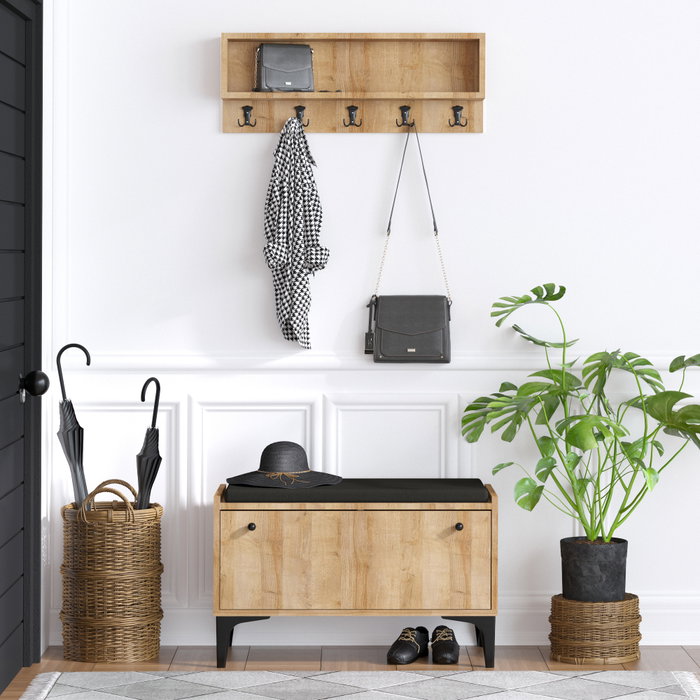 Hanah Home Lena Armario para Zapatos Roble con Perchero